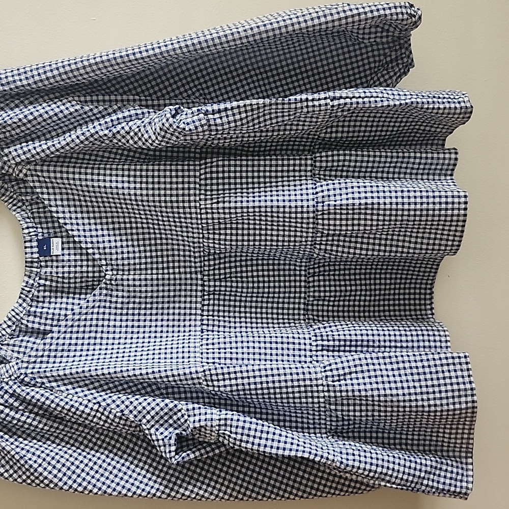 Old Navy Blue White Gingham Puff Sleeve Blouse Babydoll Top Feminine Prarie - Picture 4 of 7